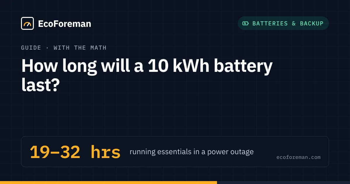 How long will a 10 kWh battery last?: 19–32 hrs running essentials in a power outage